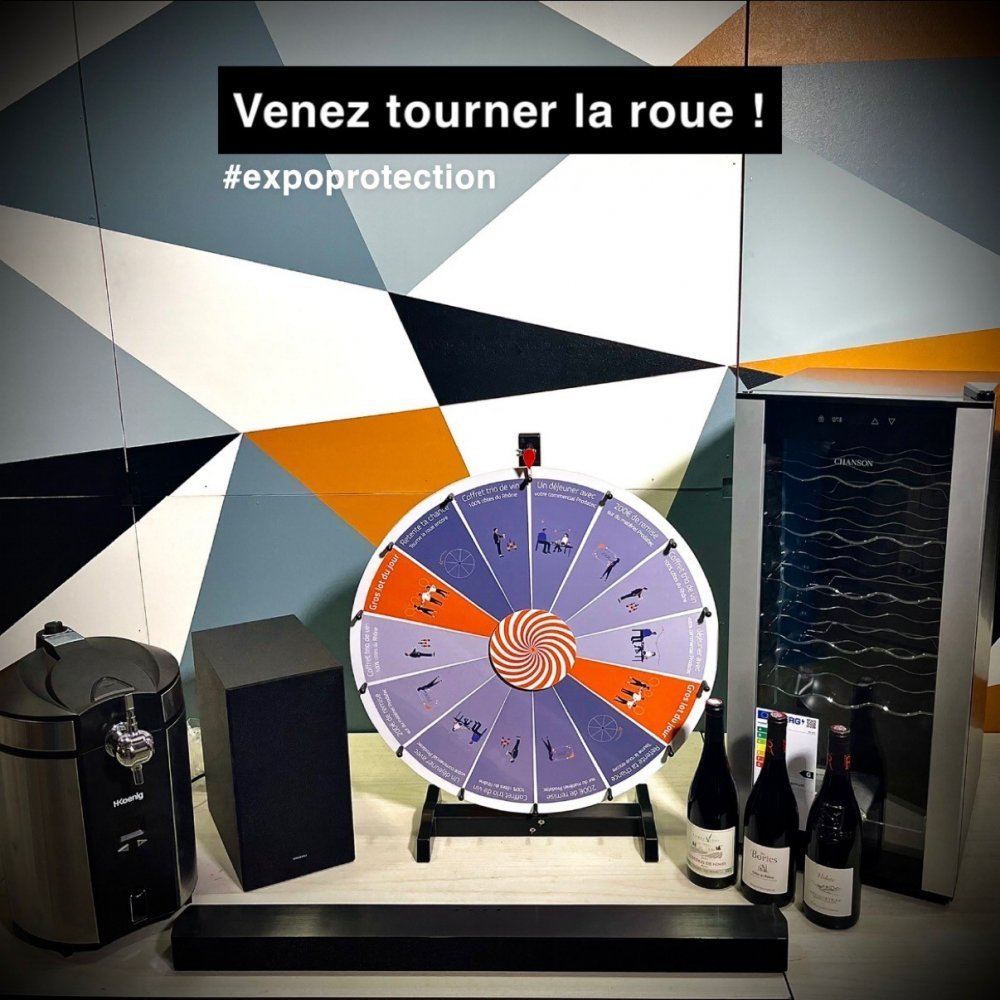 Roue de la fortune permettant de gagner des lots sur notre stand de détection périmétrique française